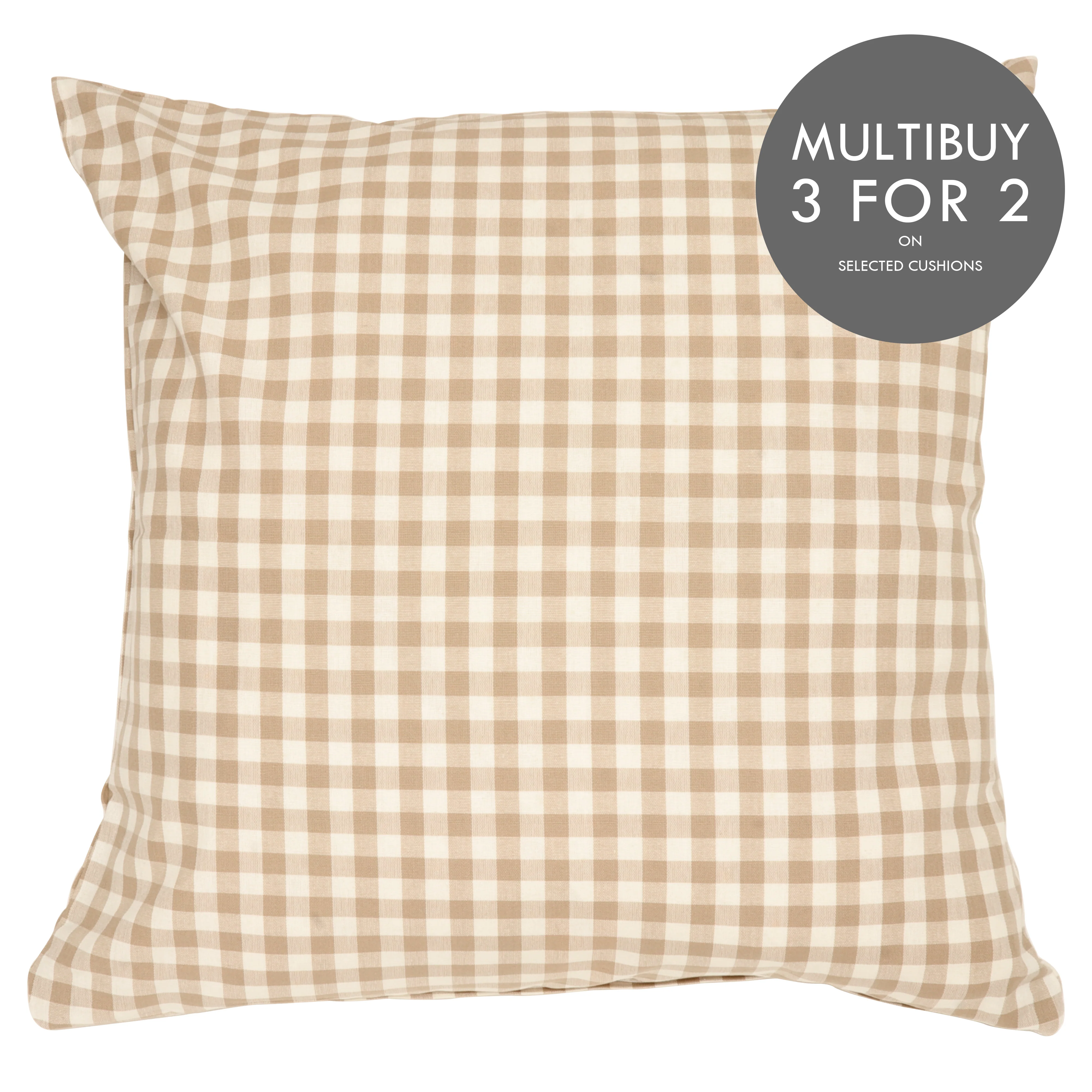Gingham Check Beige Cushion Cover