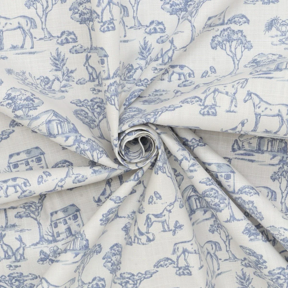 Giverny Countryside Blue on White Fabric - Image 3