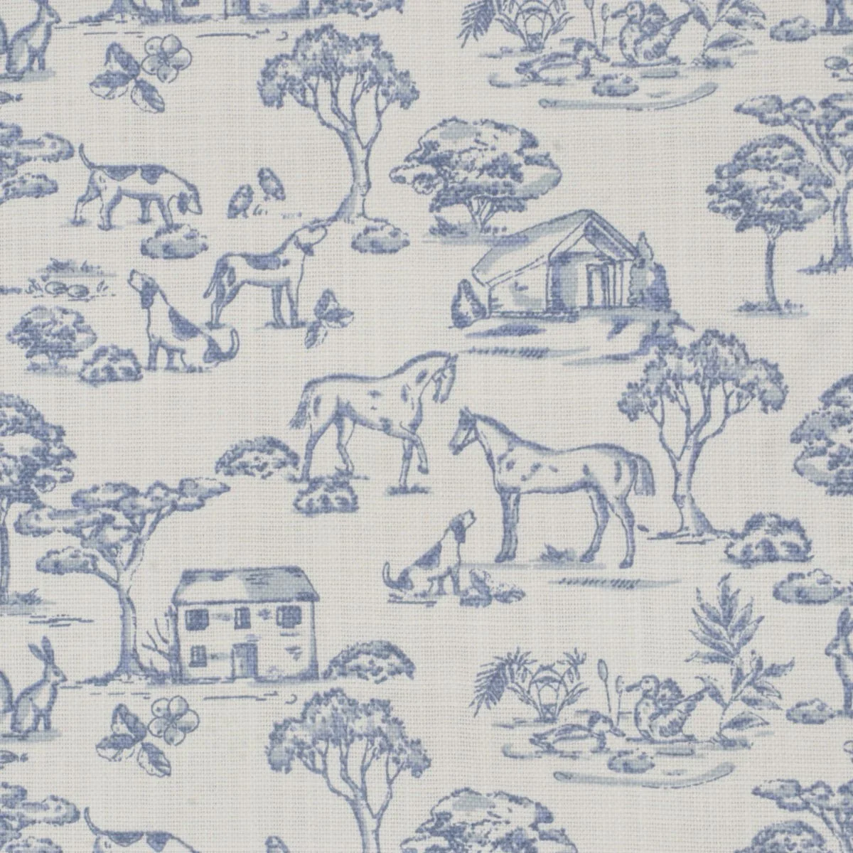 Giverny Countryside Blue on White Fabric - Image 6