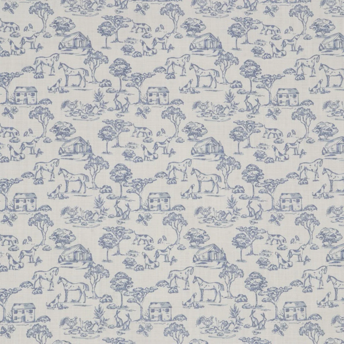 Giverny Countryside Blue on White Fabric - Image 7