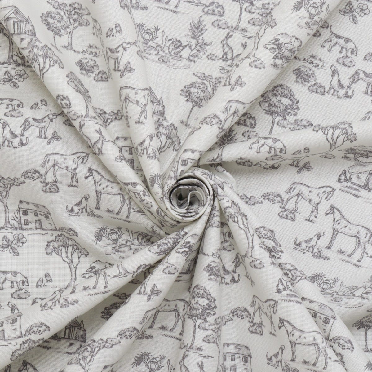 Giverny Countryside Grey on White Fabric - Image 3