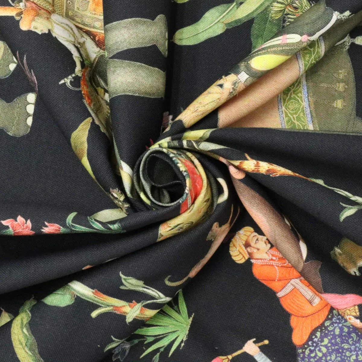 Indian Elephants Black 140cm Fabric - Image 3