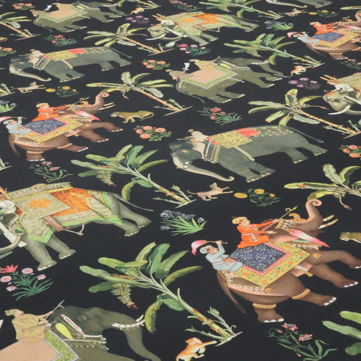 Indian Elephants Black 140cm Fabric - Image 4