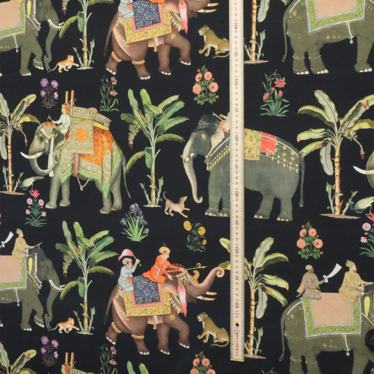 Indian Elephants Black 140cm Fabric - Image 5