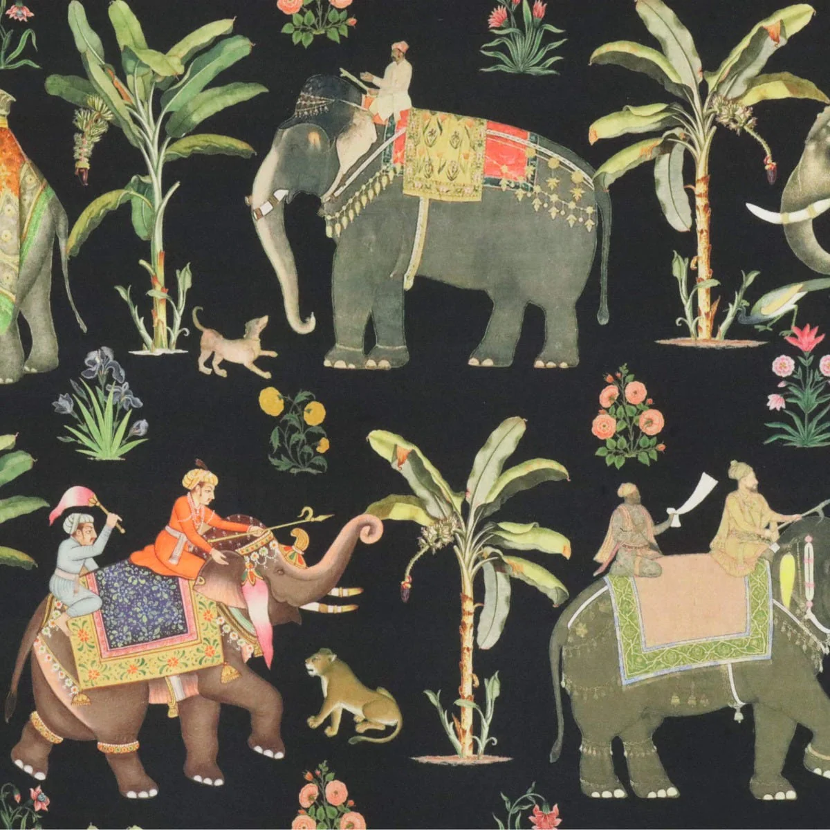Indian Elephants Black 140cm Fabric - Image 6
