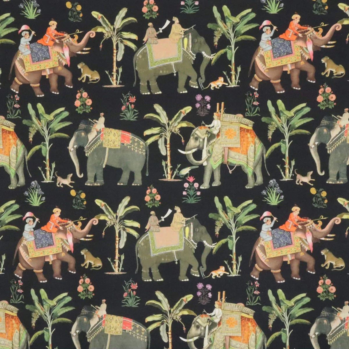 Indian Elephants Black 140cm Fabric - Image 8