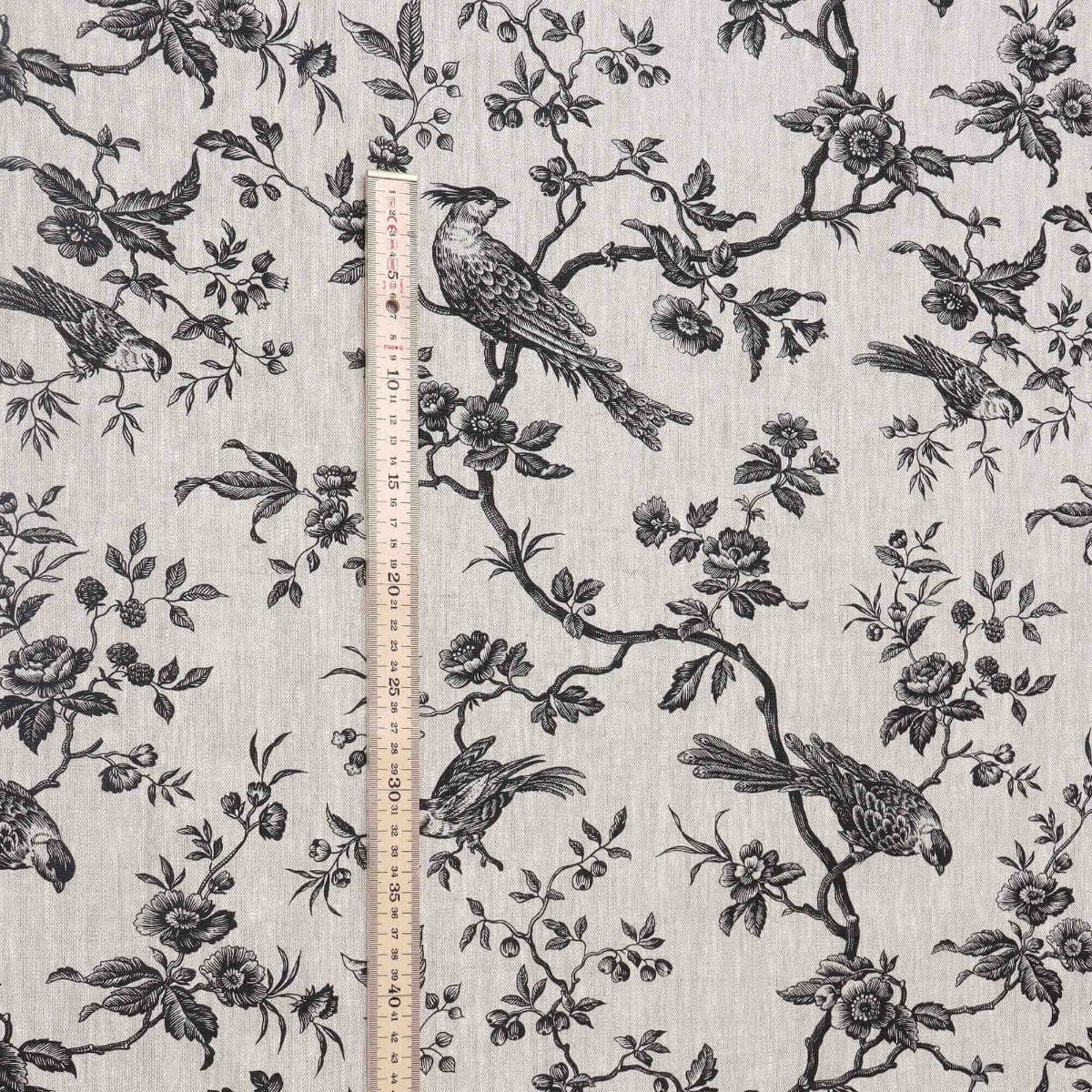 Isabelle Bird Charcoal Toile Linen Fabric - Image 5