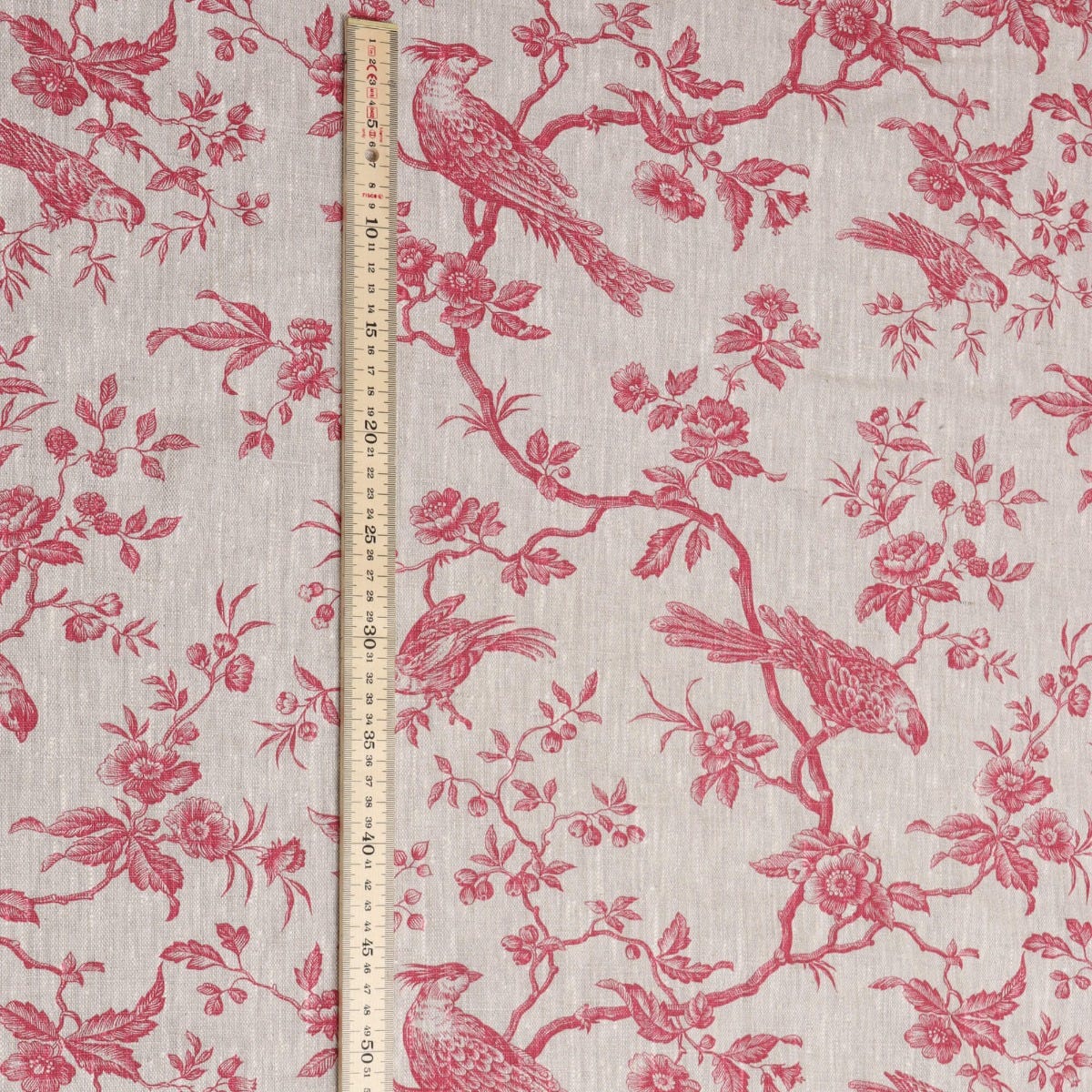 Isabelle Bird Raspberry Toile Linen Fabric - Image 3