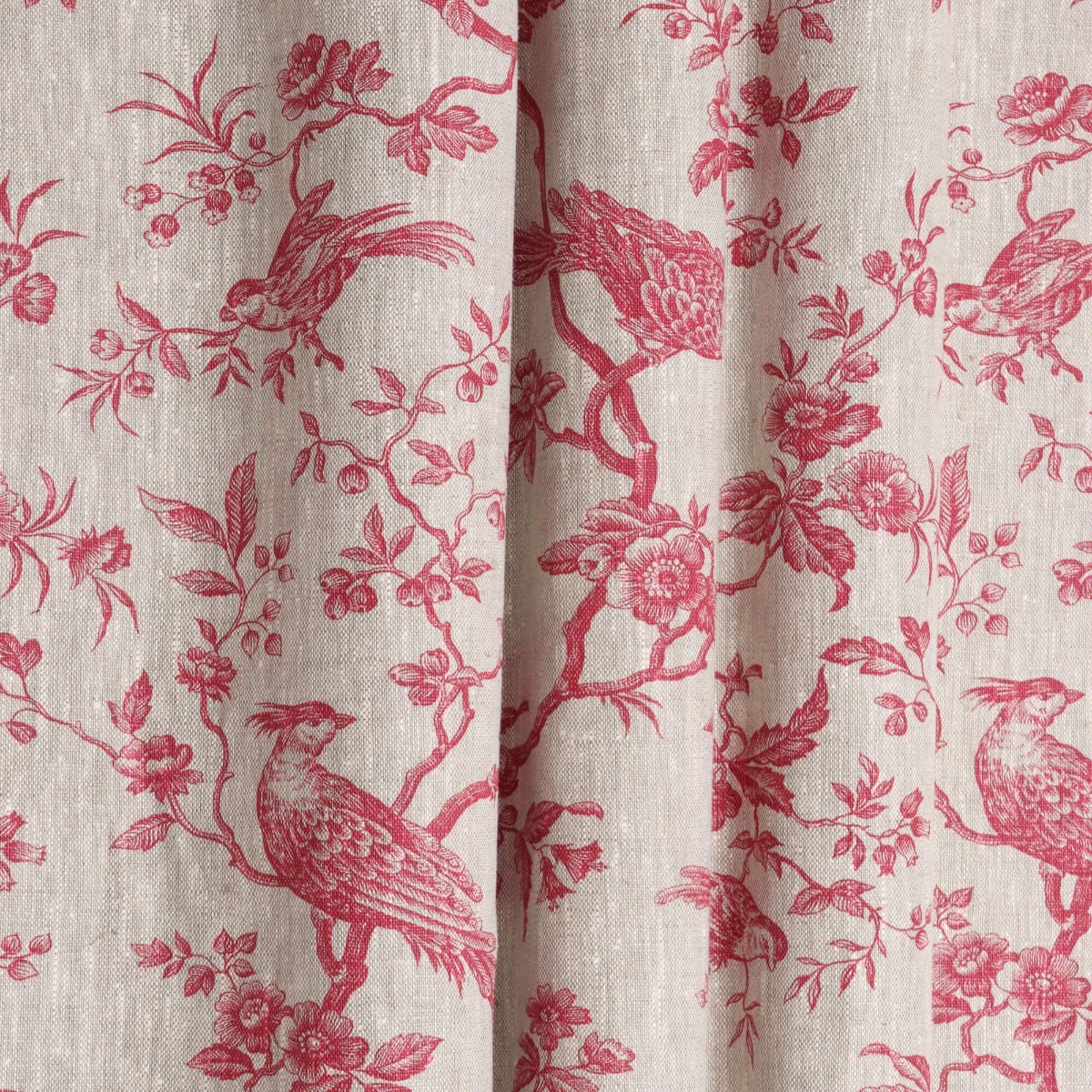 Isabelle Bird Raspberry Toile Linen Fabric - Image 5