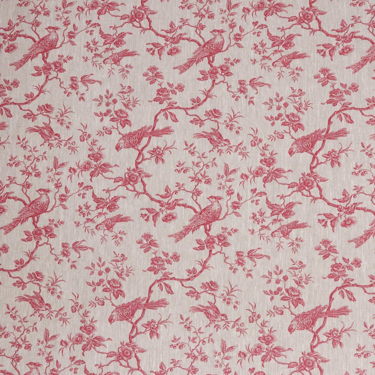 Isabelle Bird Raspberry Toile Linen Fabric - Image 6
