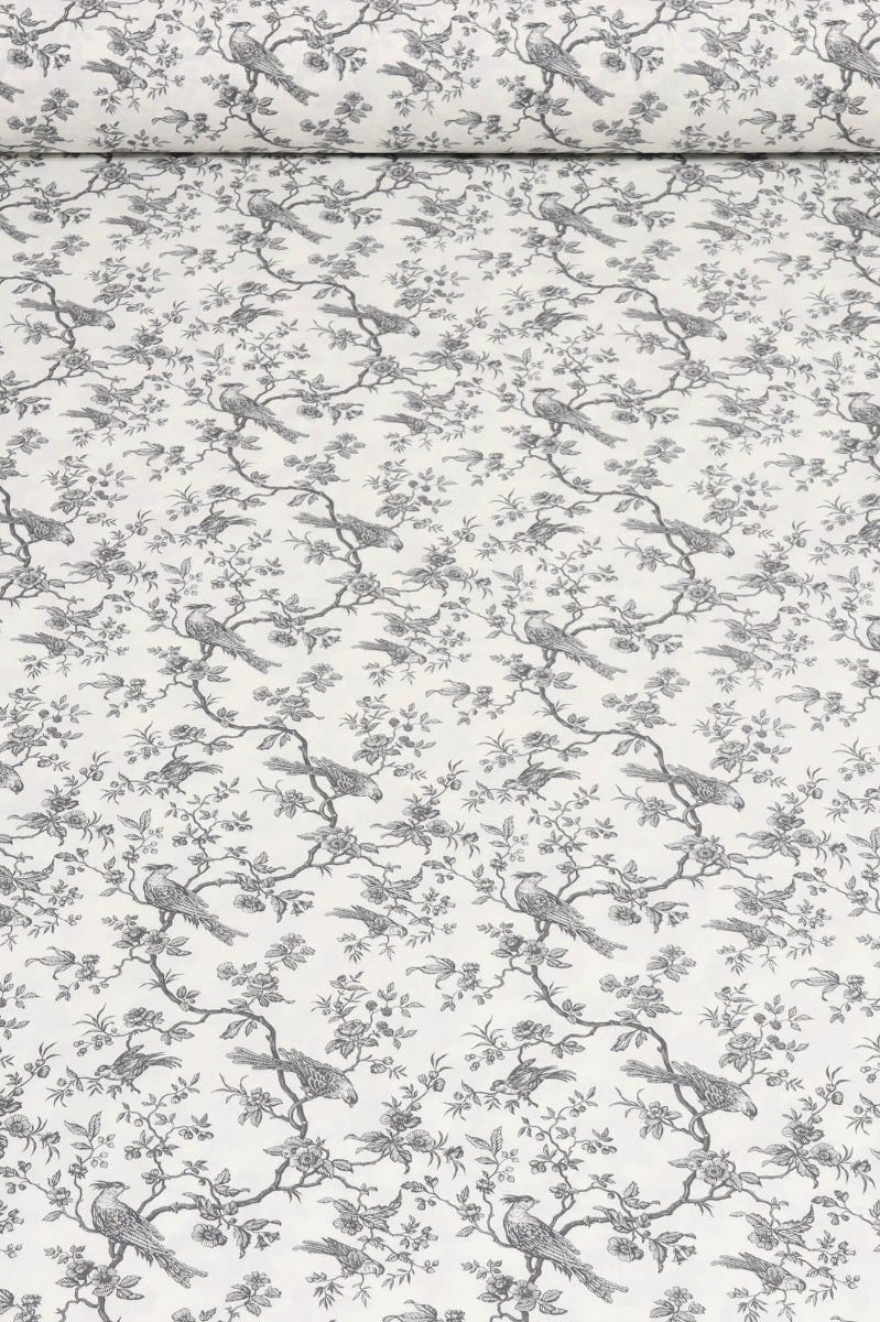 Isabelle Bird Toile Mini Charcoal Cotton Double Width Fabric - Image 2