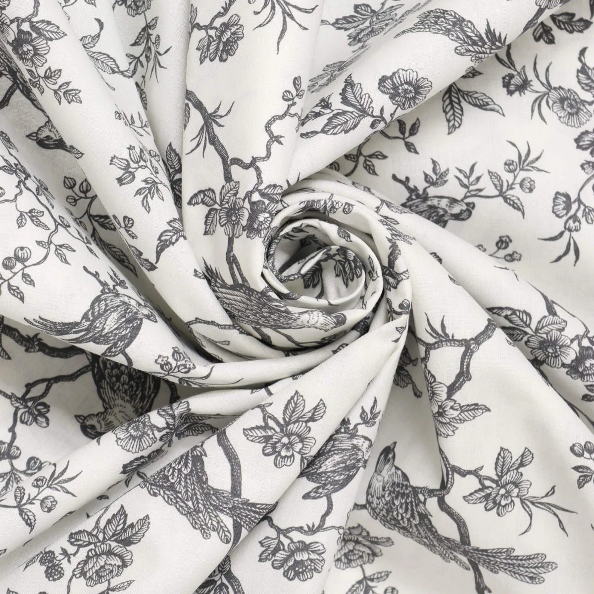 Isabelle Bird Toile Mini Charcoal Cotton Double Width Fabric - Image 3