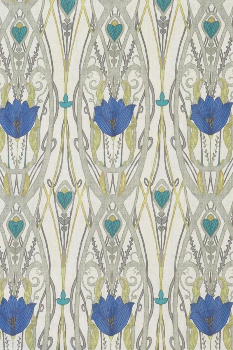 Clearance Jubilee Sapphire on Cream Double Width Fabric