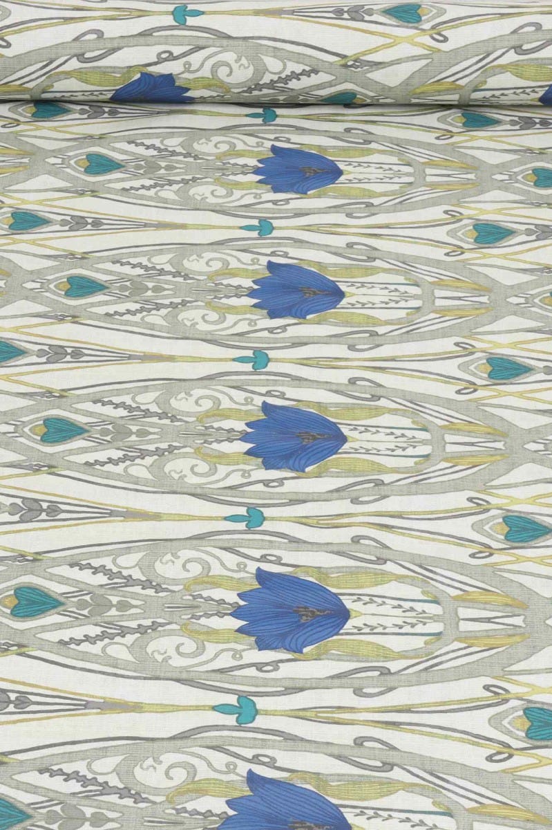 Clearance Jubilee Sapphire on Cream Double Width Fabric - Image 2