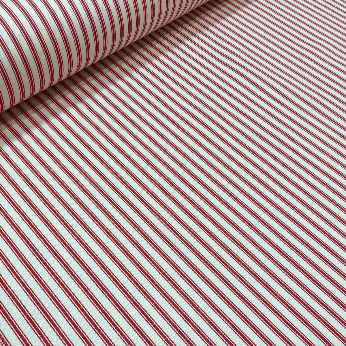 Kent Ticking Stripe Red Fabric - Image 4