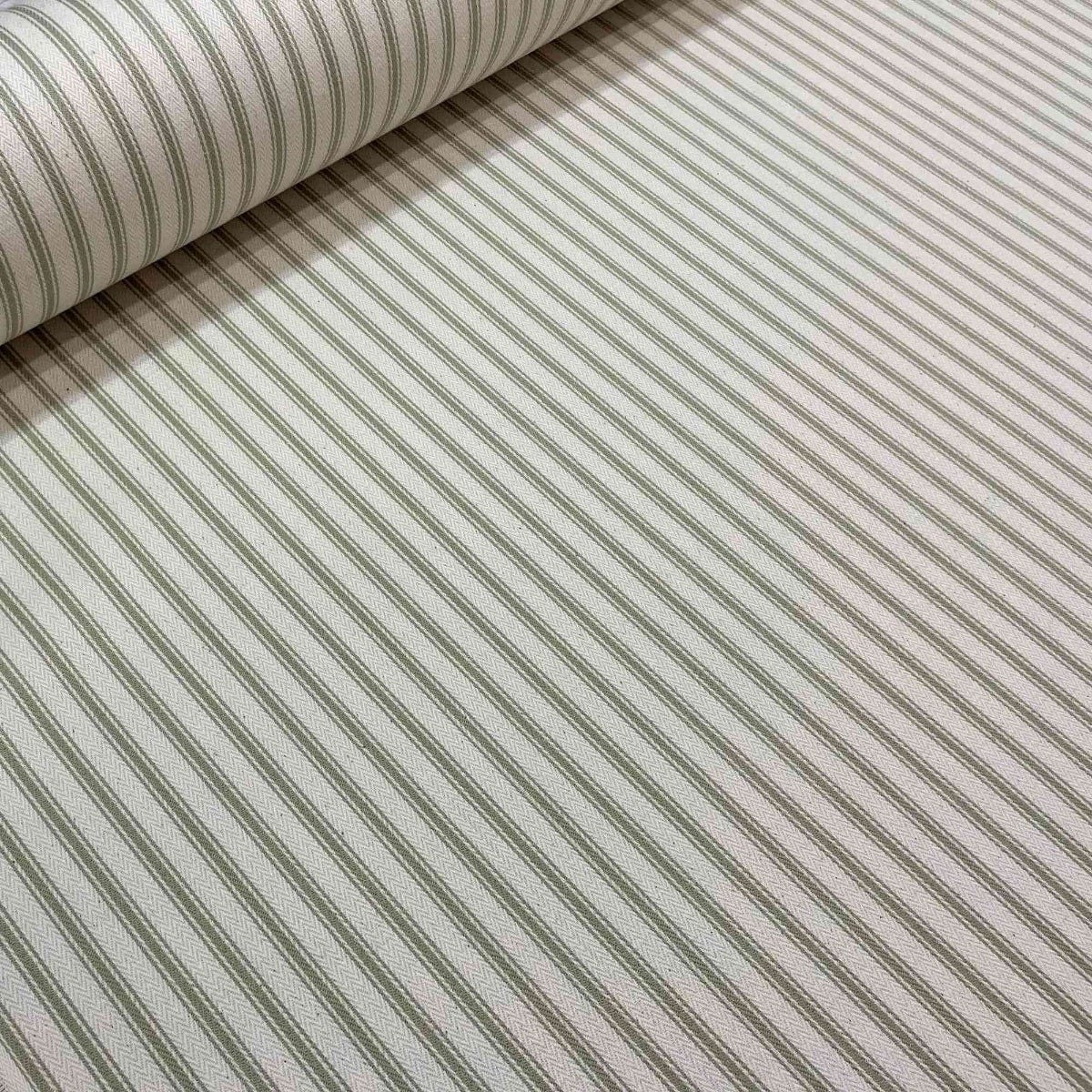 Kent Ticking Stripe Sage Fabric - Image 4