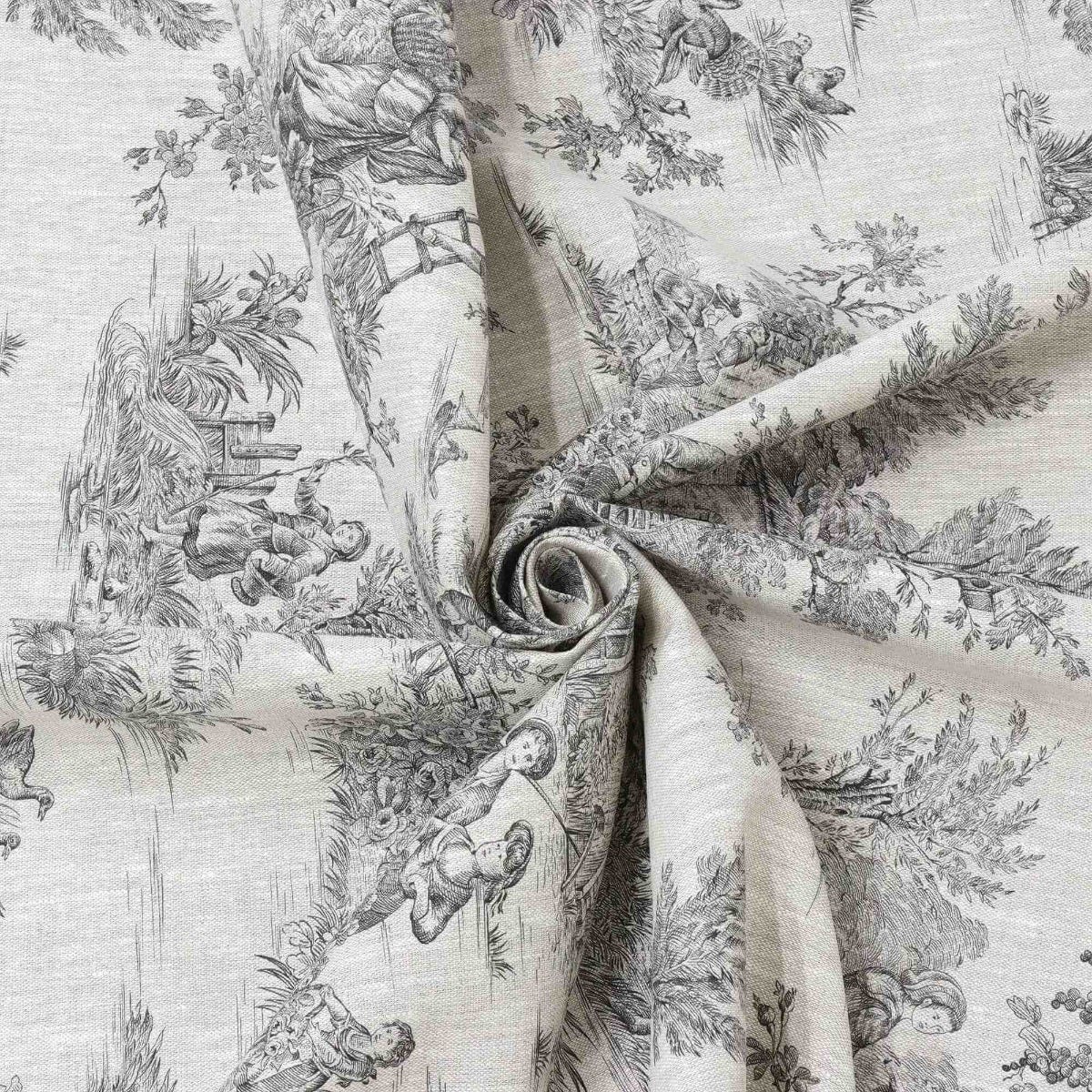 Linen Toile De Jouy Charcoal Fabric - Image 3