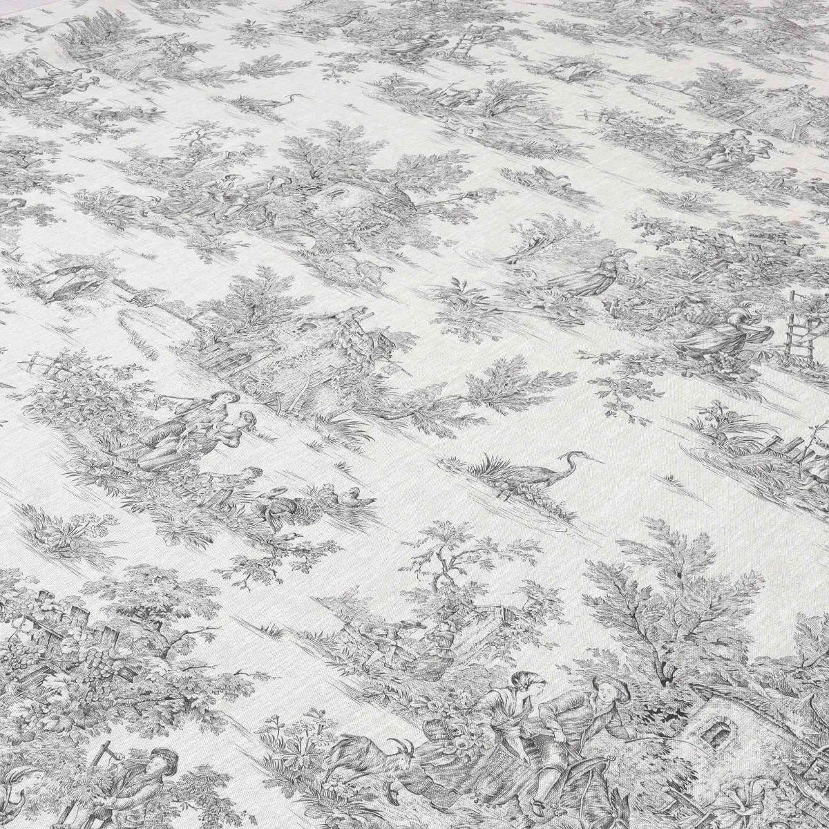 Linen Toile De Jouy Charcoal Fabric - Image 4