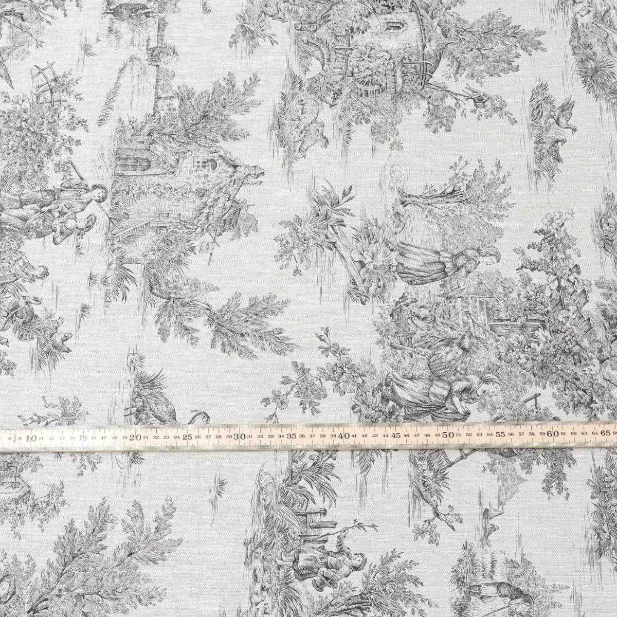 Linen Toile De Jouy Charcoal Fabric - Image 5
