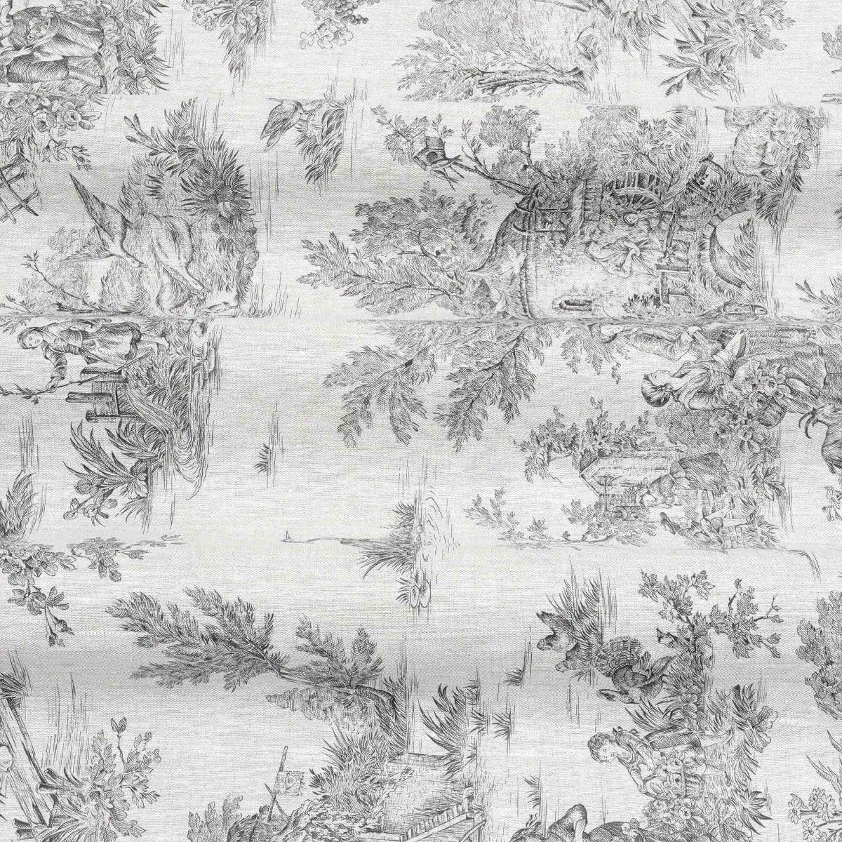 Linen Toile De Jouy Charcoal Fabric - Image 6
