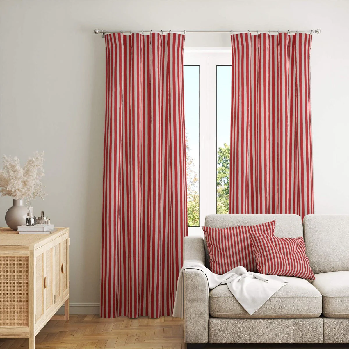 Lynmouth Red Herringbone Stripe Fabric - Image 8