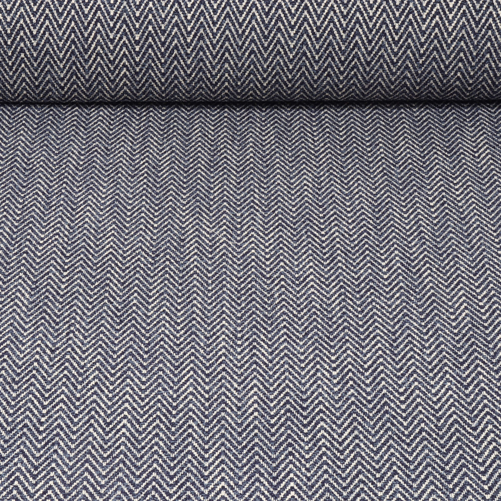 Malaga Herringbone Stripe Ink Blue Fabric - Image 2
