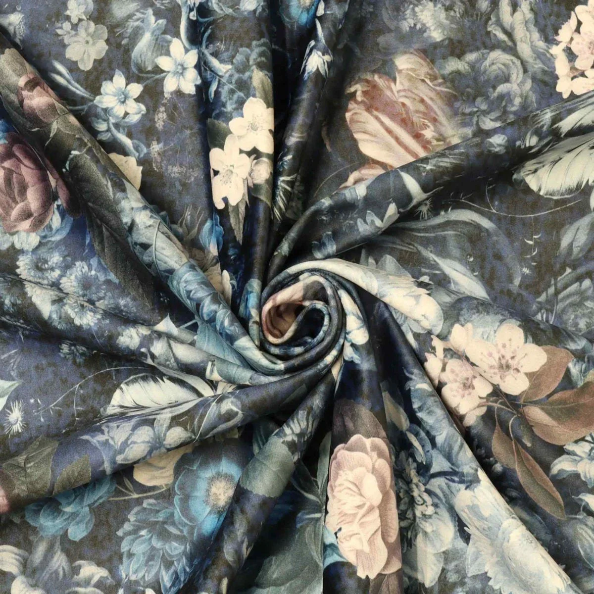 Clearance Midnight Floral Velvet Blue Fabric - Image 3