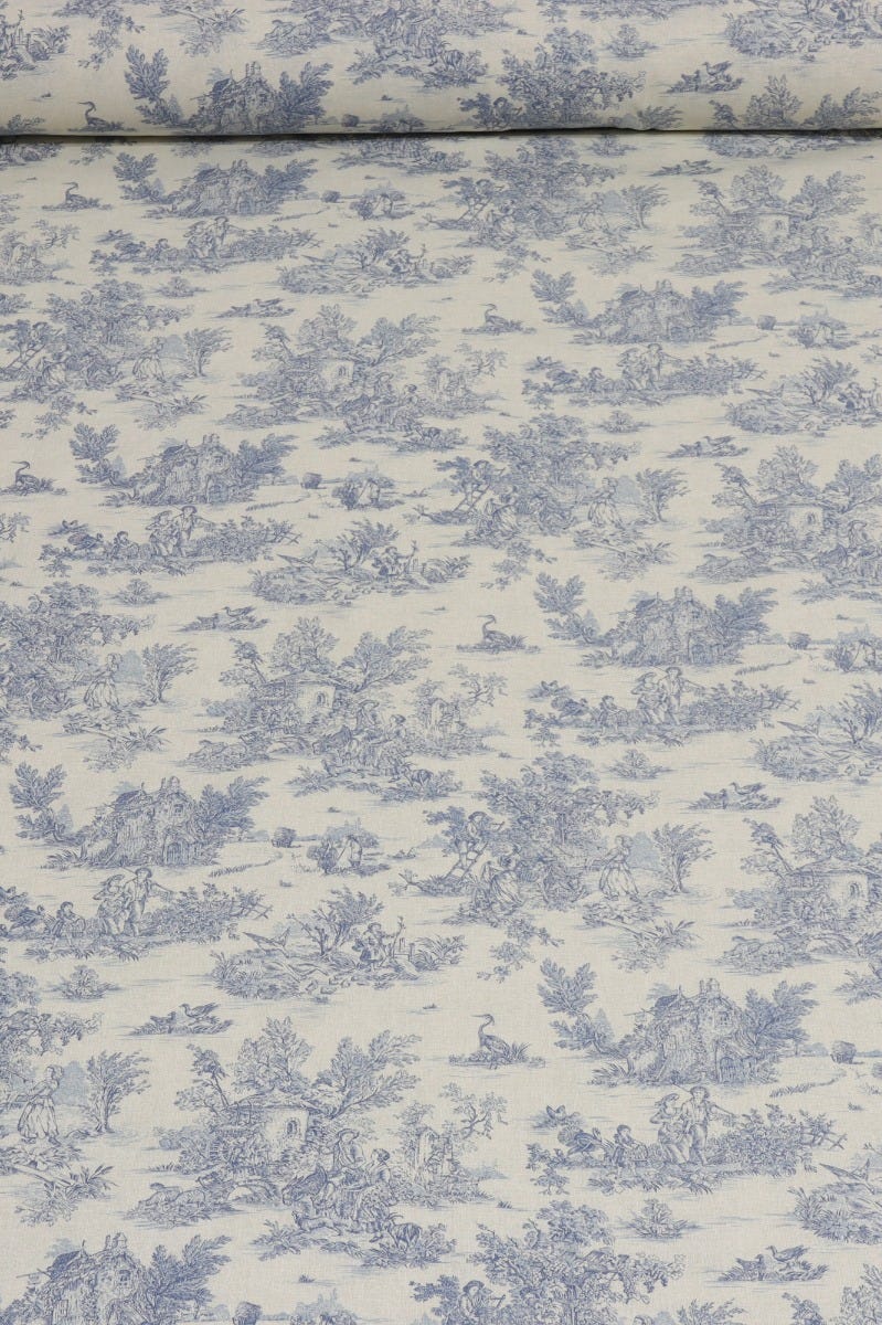 Mini French Toile De Jouy Blue (off white) 160cm Fabric - Image 2