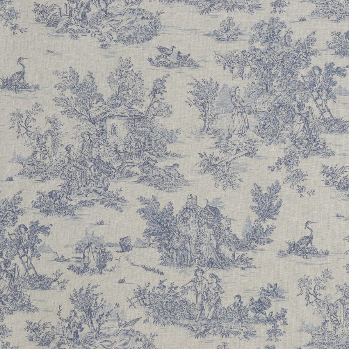 Mini French Toile De Jouy Blue (off white) 160cm Fabric - Image 5
