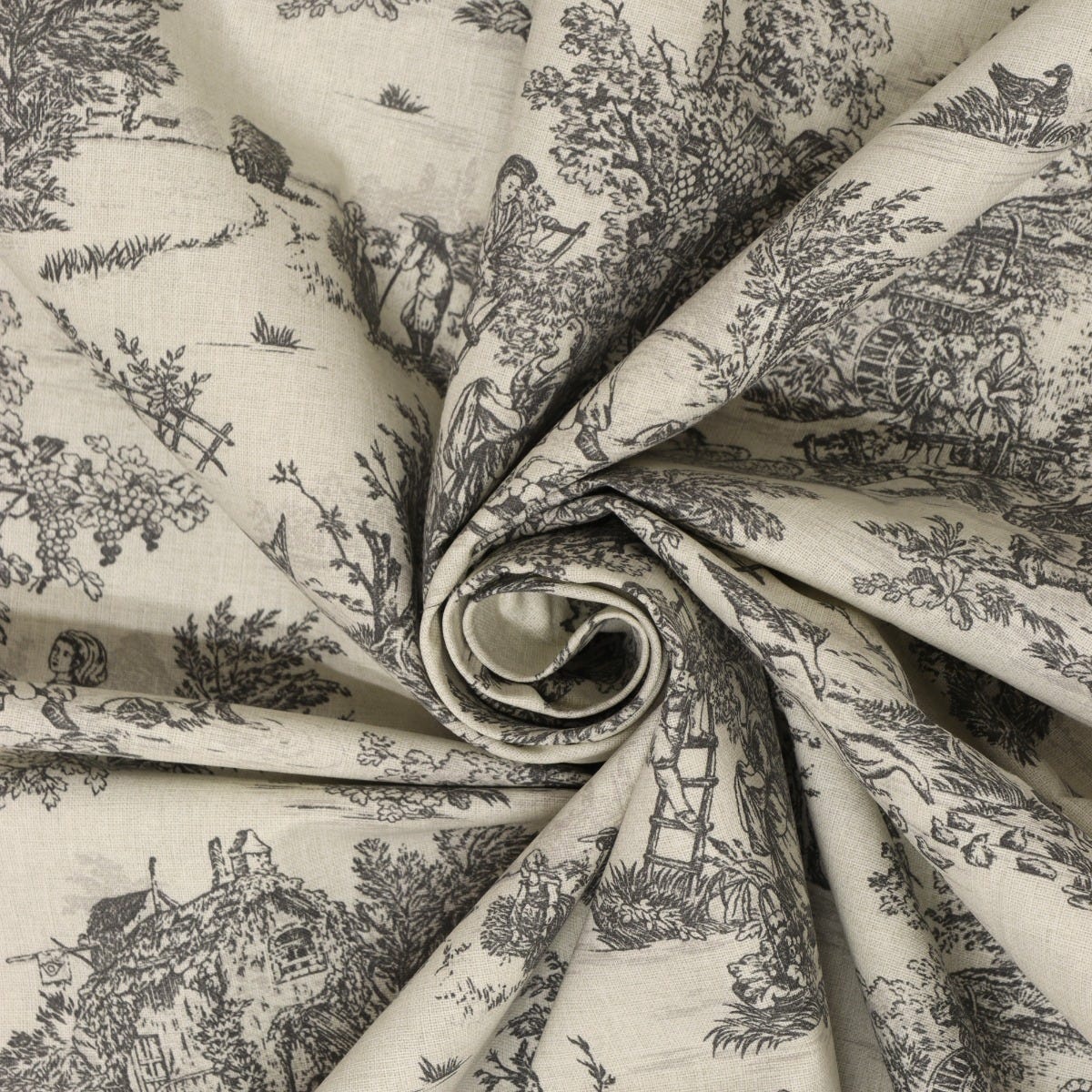 Mini French Toile De Jouy Charcoal 160cm Fabric - Image 3