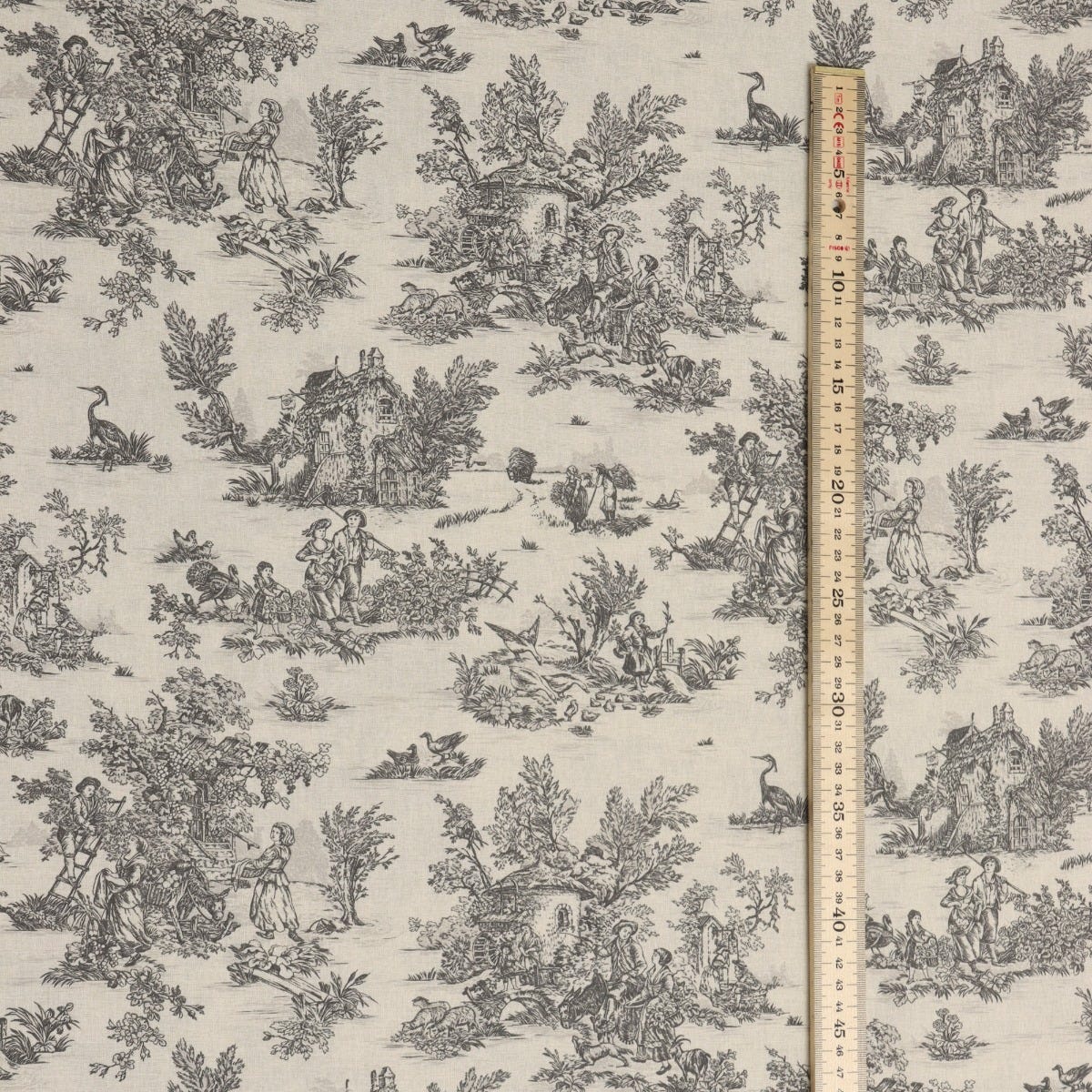 Mini French Toile De Jouy Charcoal 160cm Fabric - Image 4