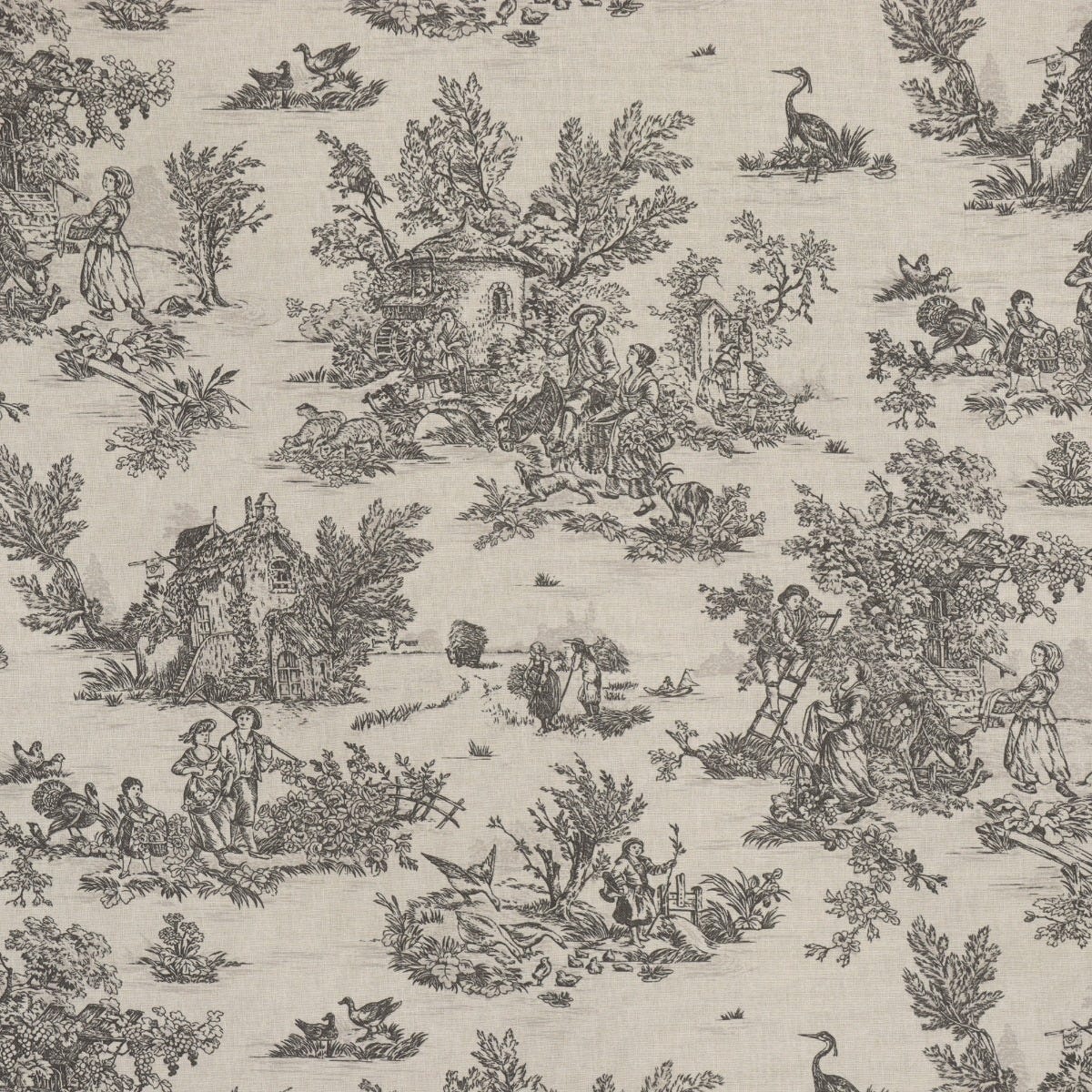 Mini French Toile De Jouy Charcoal 160cm Fabric - Image 5