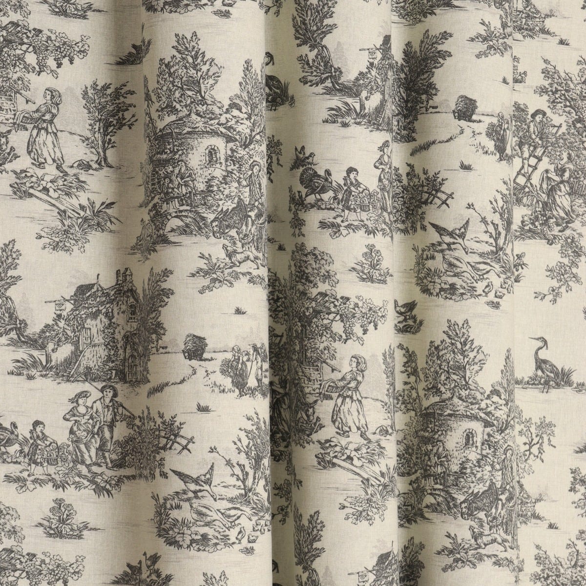Mini French Toile De Jouy Charcoal 160cm Fabric - Image 6