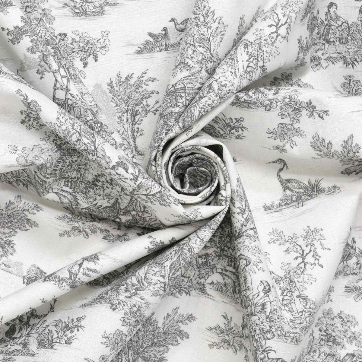 Mini French Toile De Jouy Charcoal Double Width Fabric - Image 3