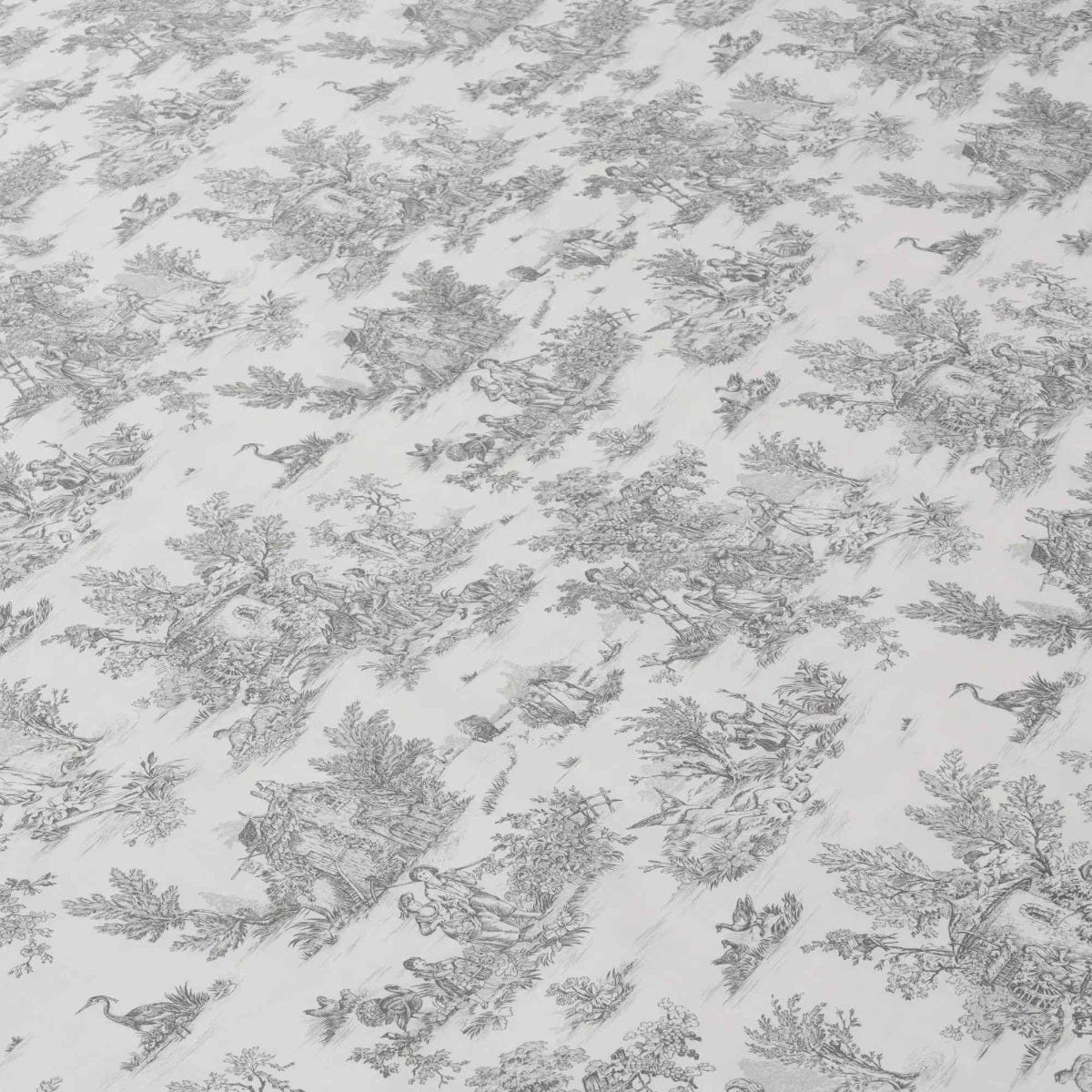 Mini French Toile De Jouy Charcoal Double Width Fabric - Image 4