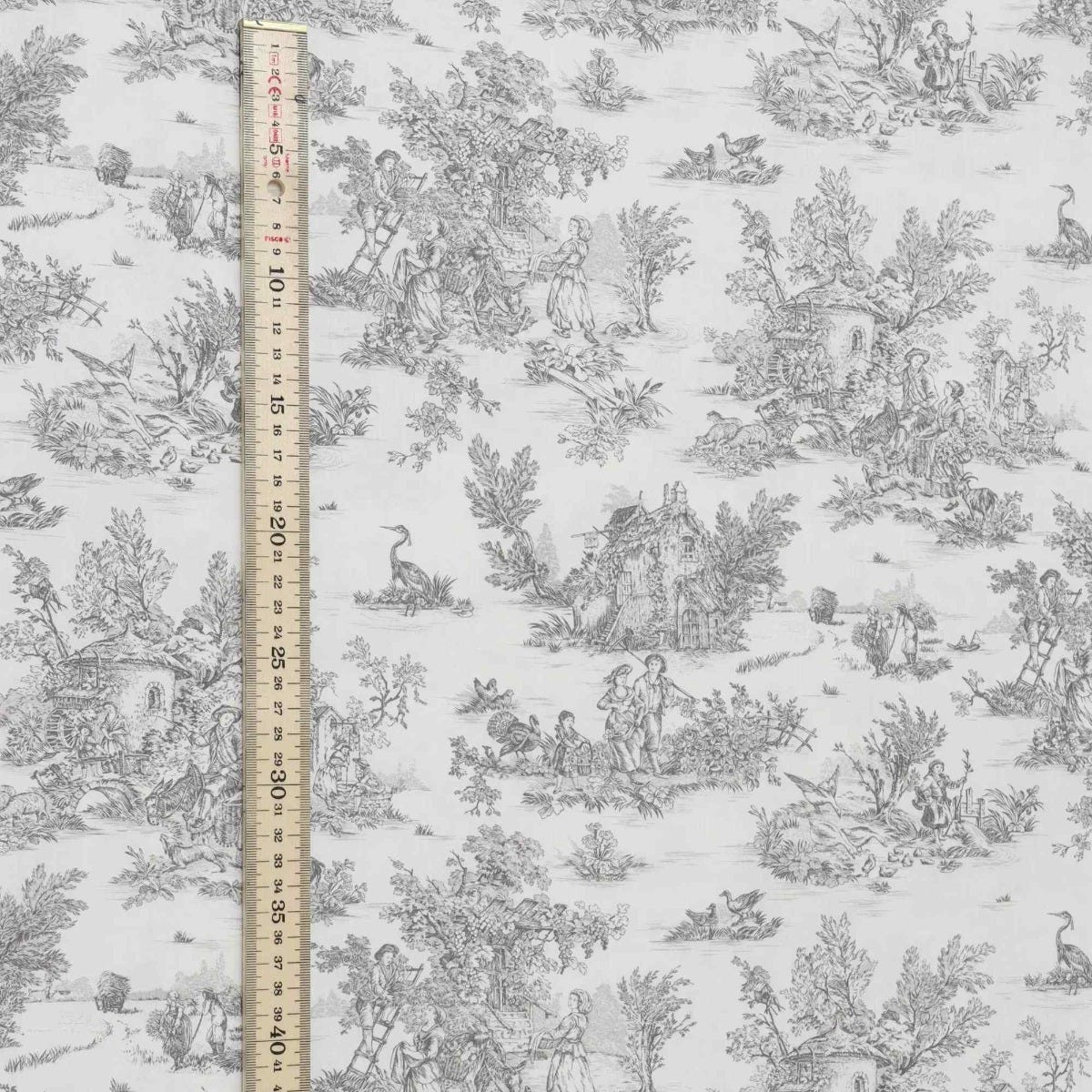 Mini French Toile De Jouy Charcoal Double Width Fabric - Image 5