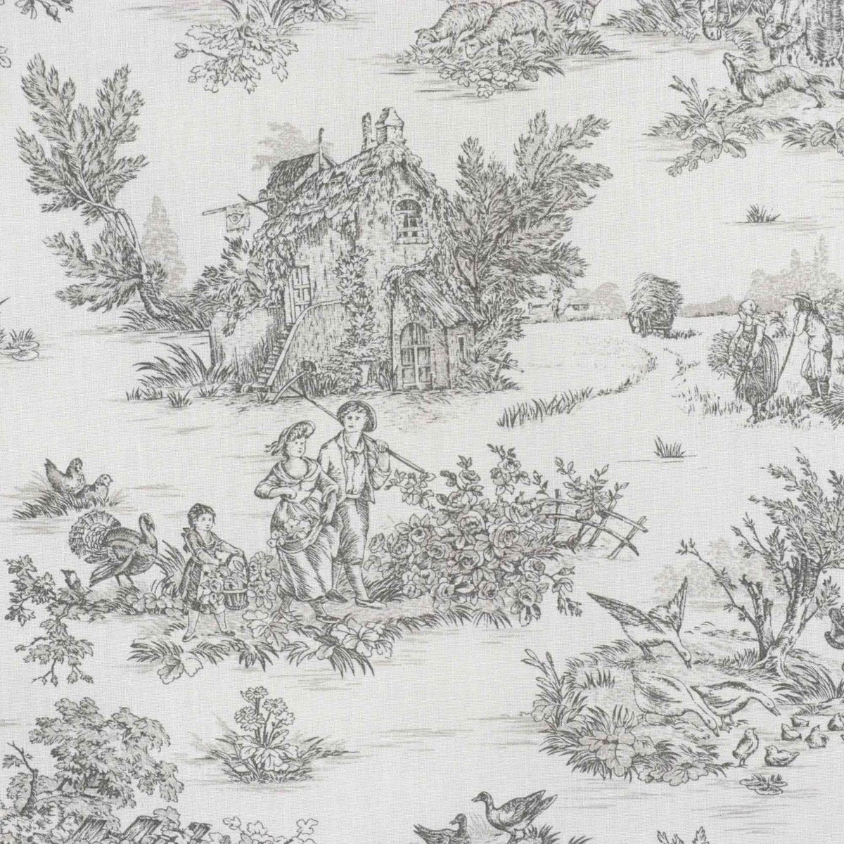 Mini French Toile De Jouy Charcoal Double Width Fabric - Image 6