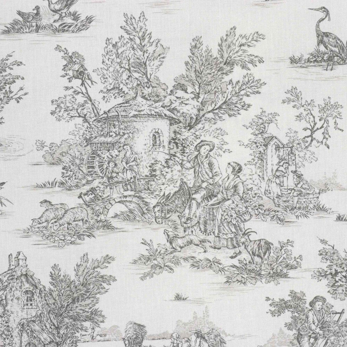 Mini French Toile De Jouy Charcoal Double Width Fabric - Image 7