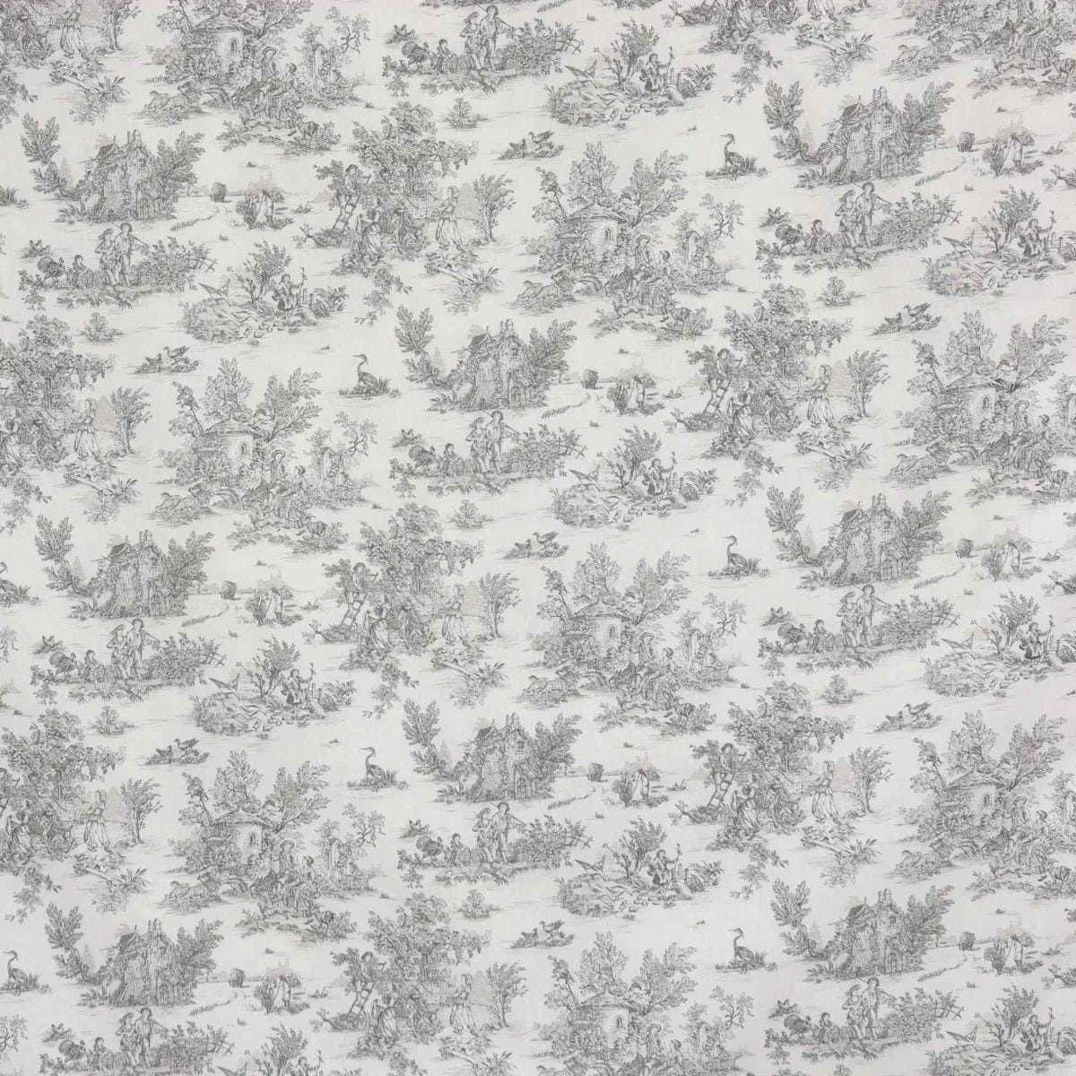 Mini French Toile De Jouy Charcoal Double Width Fabric - Image 8