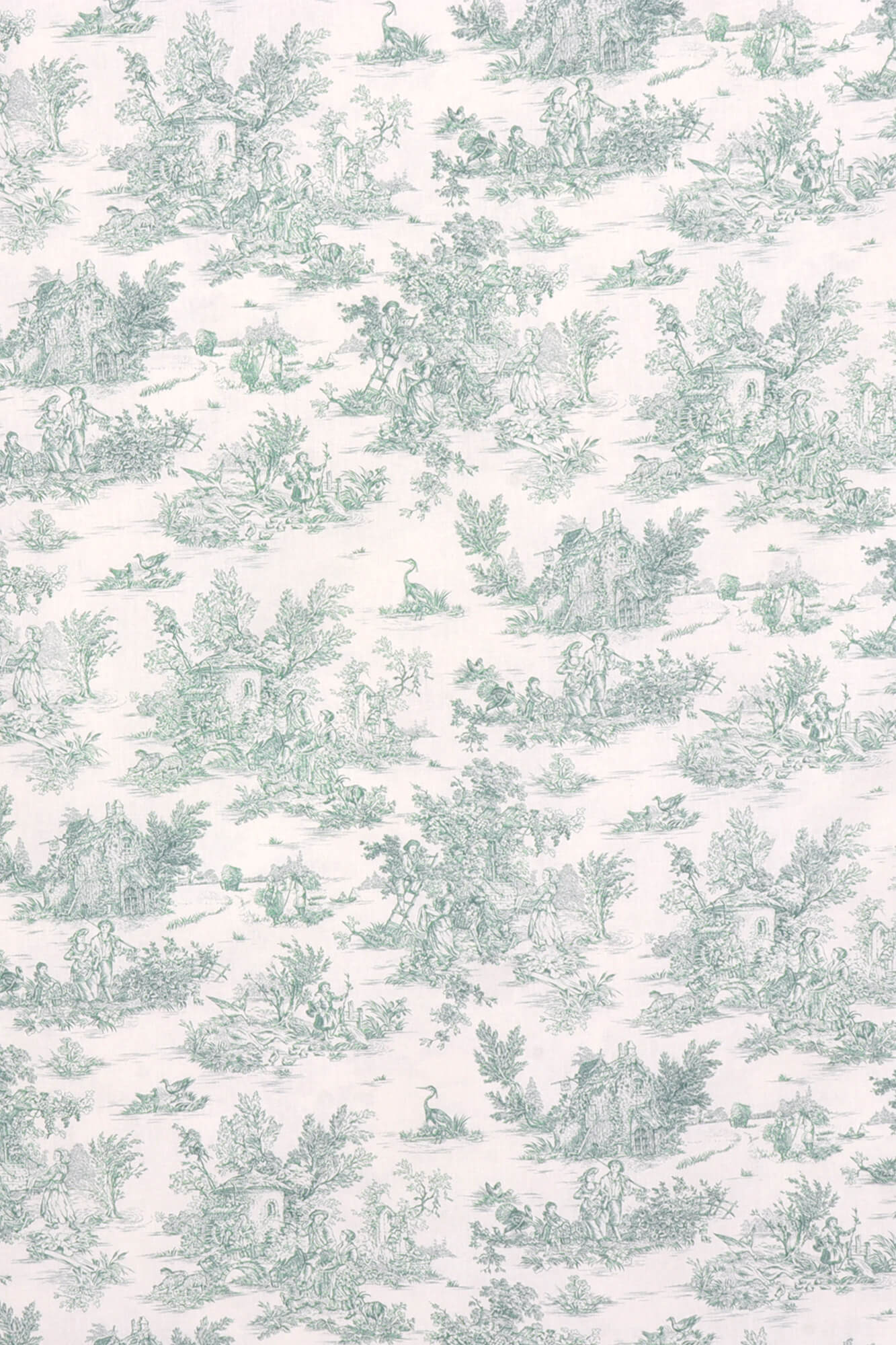 Mini French Toile De Jouy Green Double Width Fabric