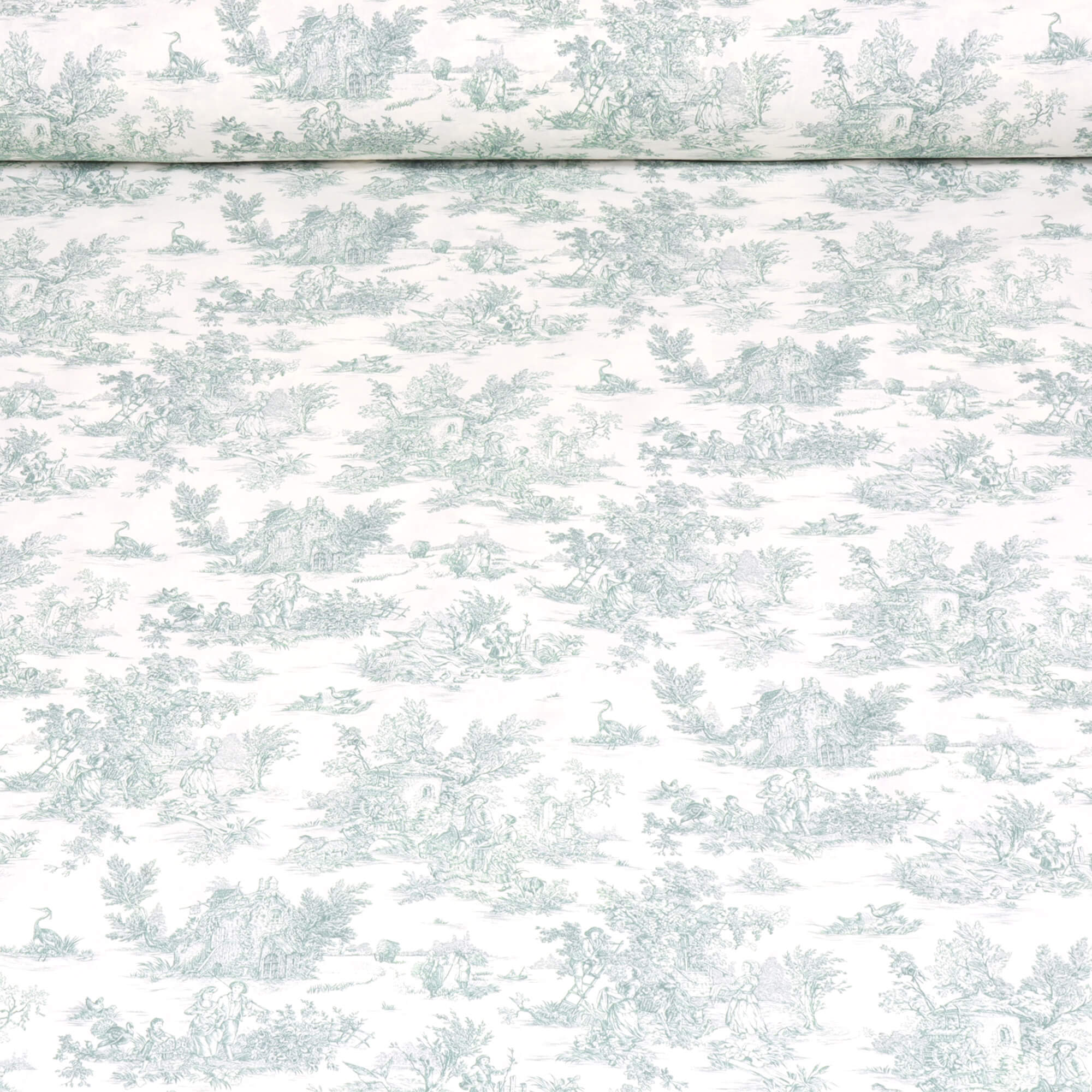 Mini French Toile De Jouy Green Double Width Fabric - Image 2