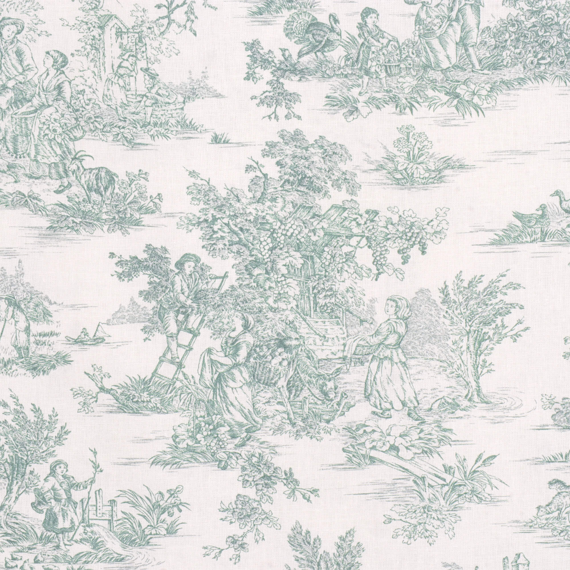 Mini French Toile De Jouy Green Double Width Fabric - Image 3