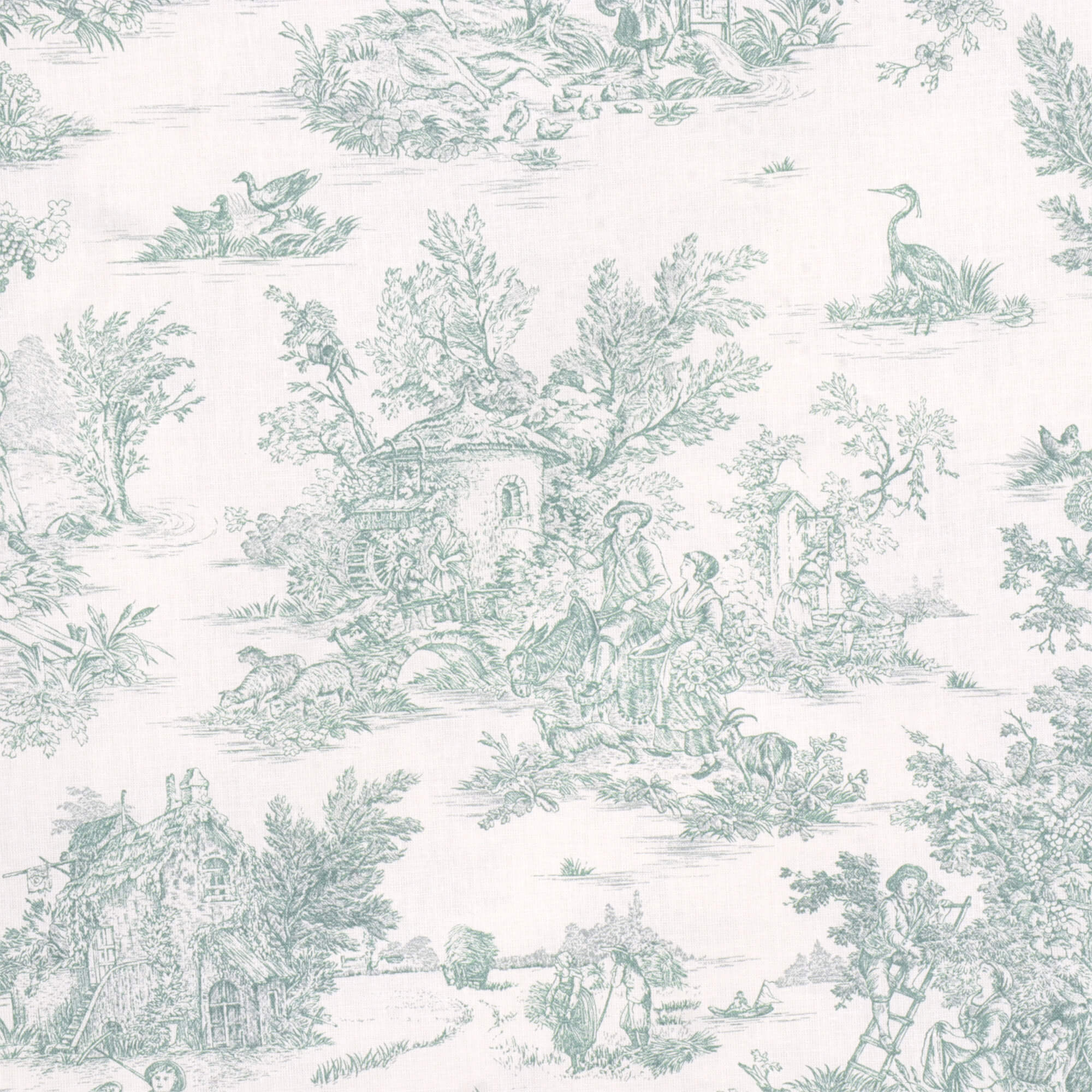 Mini French Toile De Jouy Green Double Width Fabric - Image 4