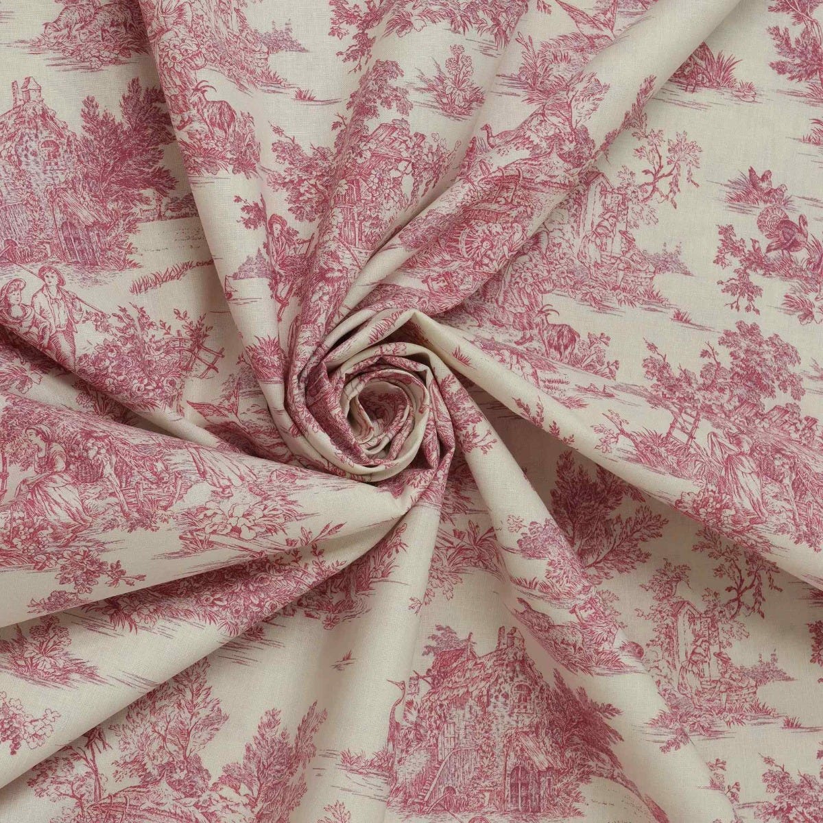 Mini French Toile De Jouy Pink Double Width Fabric - Image 3