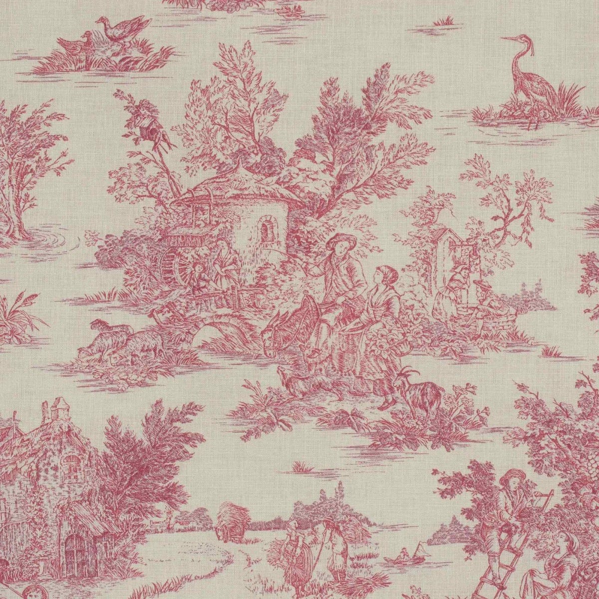 Mini French Toile De Jouy Pink Double Width Fabric - Image 6
