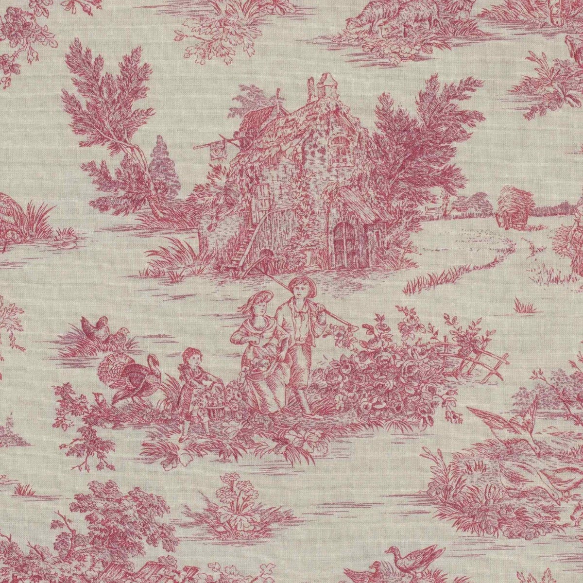 Mini French Toile De Jouy Pink Double Width Fabric - Image 7