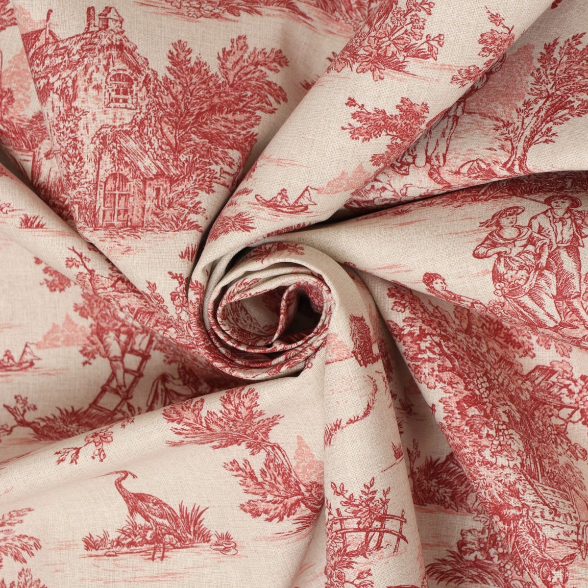 Mini French Toile De Jouy Red 160cm Fabric - Image 3
