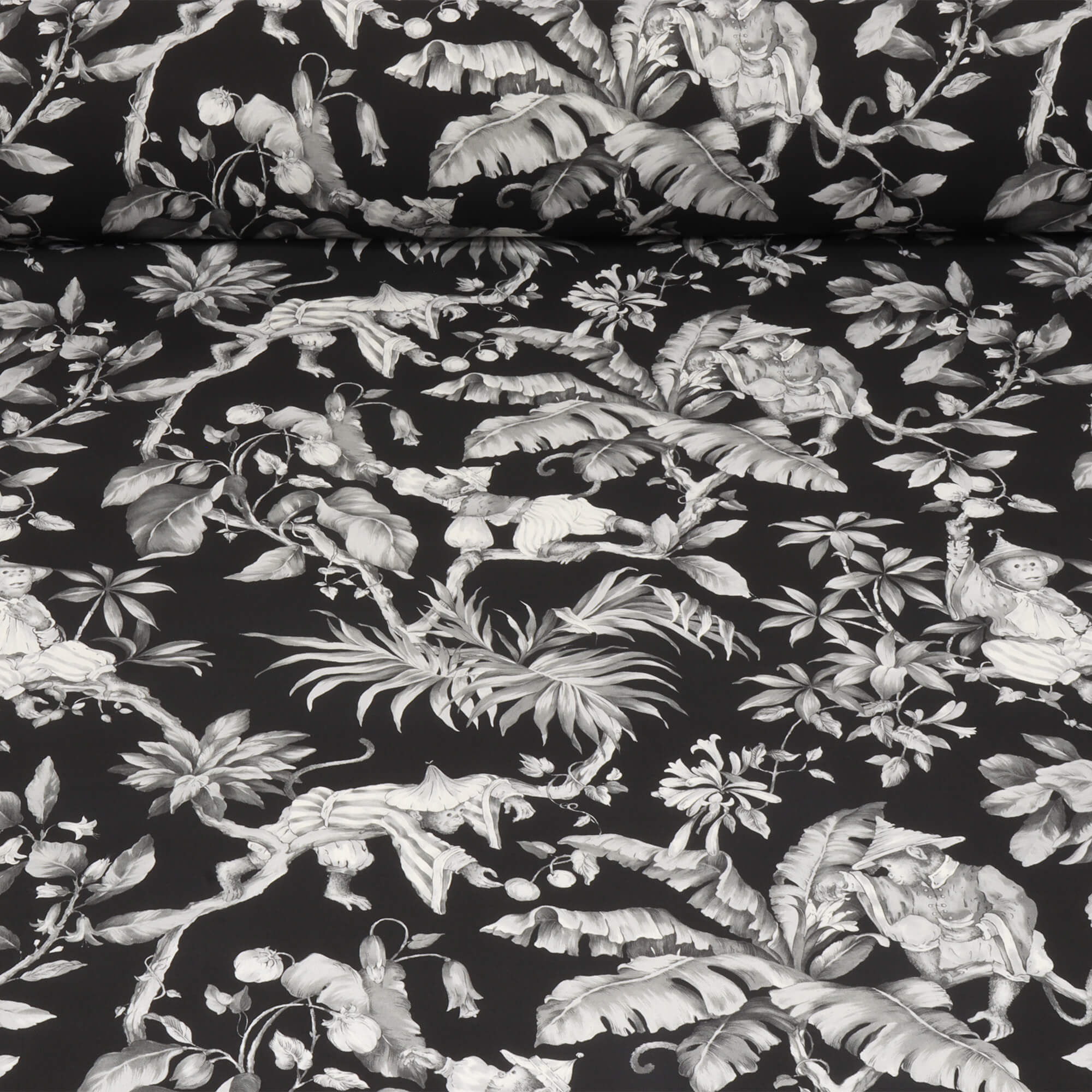 Oriental Monkey Monochrome Double Width Fabric - Image 2