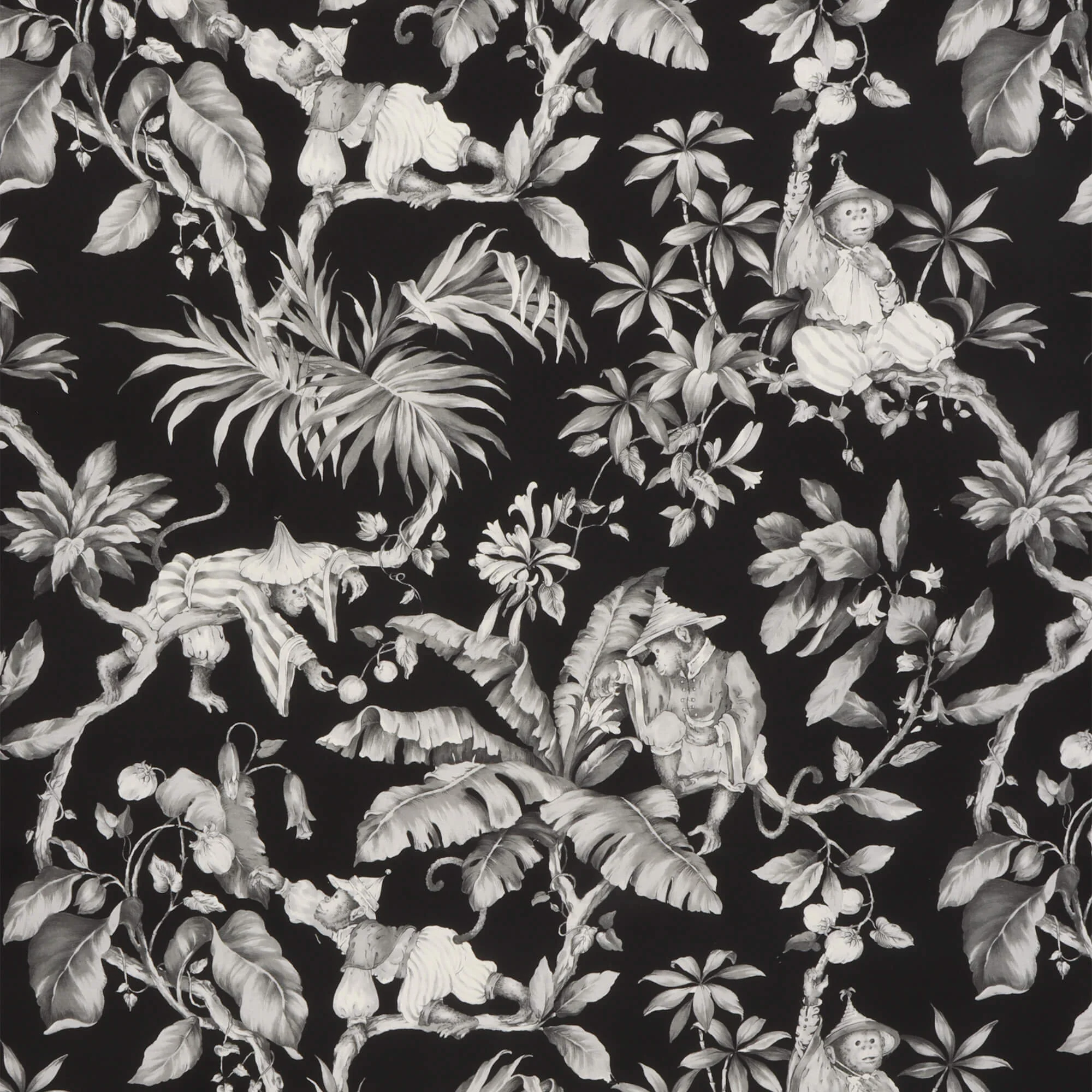 Oriental Monkey Monochrome Double Width Fabric - Image 7