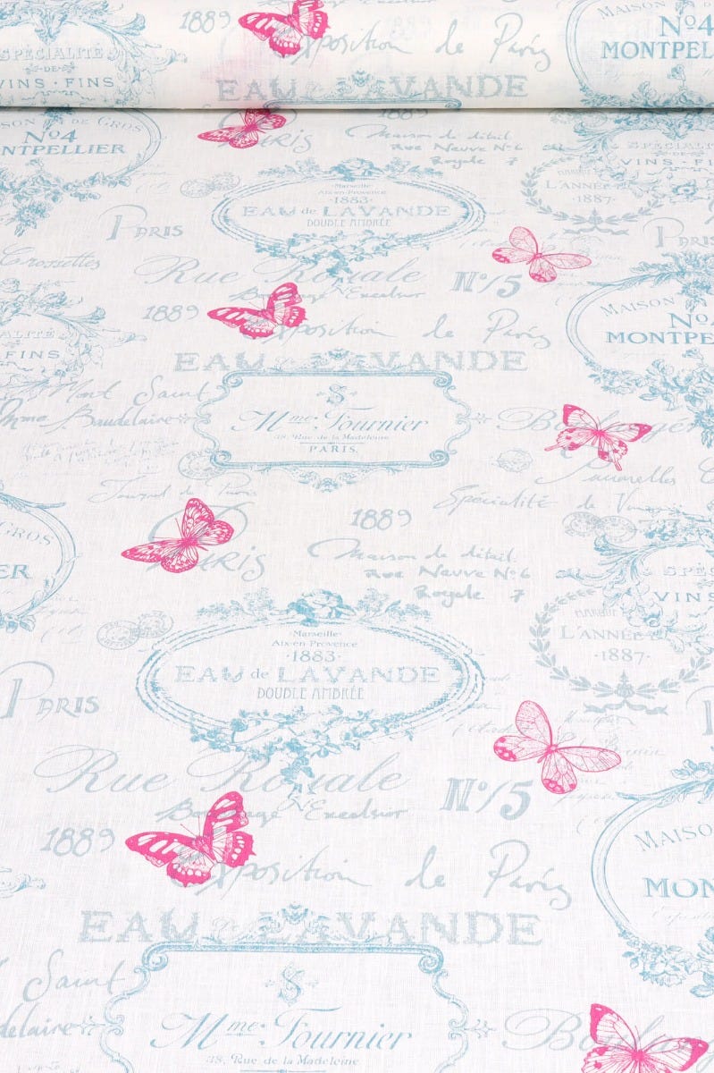 Clearance Paris Toile Linen Aqua Fabric - Image 2